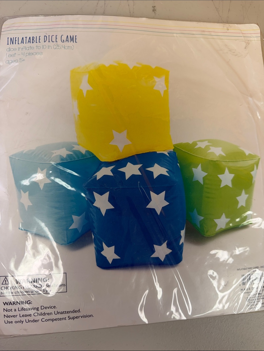 Inflatable Star Dice Party Game - Blue, Yellow, Green dice inflate to 10 inches